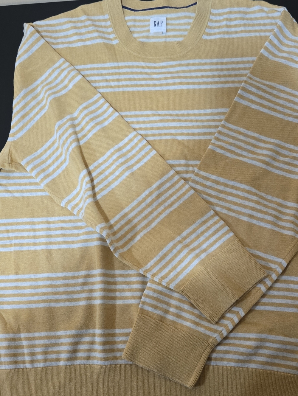 GAP Yellow and White Striped Crewneck Sweater